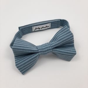 HANDMADE Child's Bowtie Blue Stripes Cotton with Hook and Loop Closure